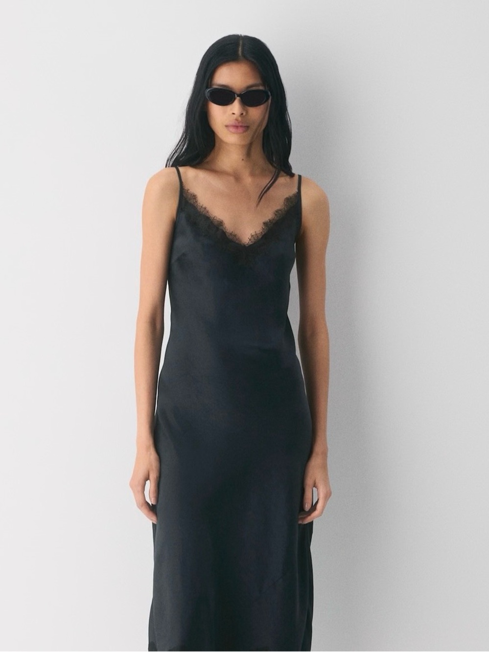 Aritzia Wilfred Black Lace Trim Satin Slip Dress — Size 2XL — Never Worn